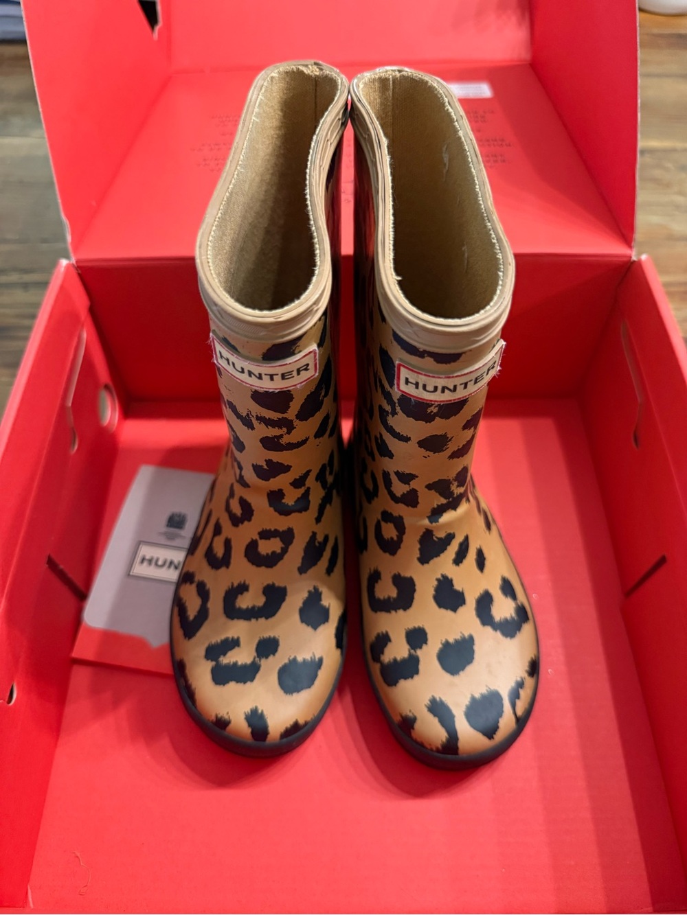 Hunter Kids Leopard Print Rain Boots - Tan & Black